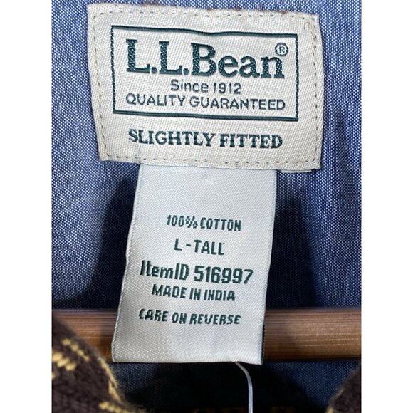 NWT LL Bean 1912 Overshirt Men’s L Tall Slightly Fitted Mustard Brown Plaid Jac - Picture 4 of 16
